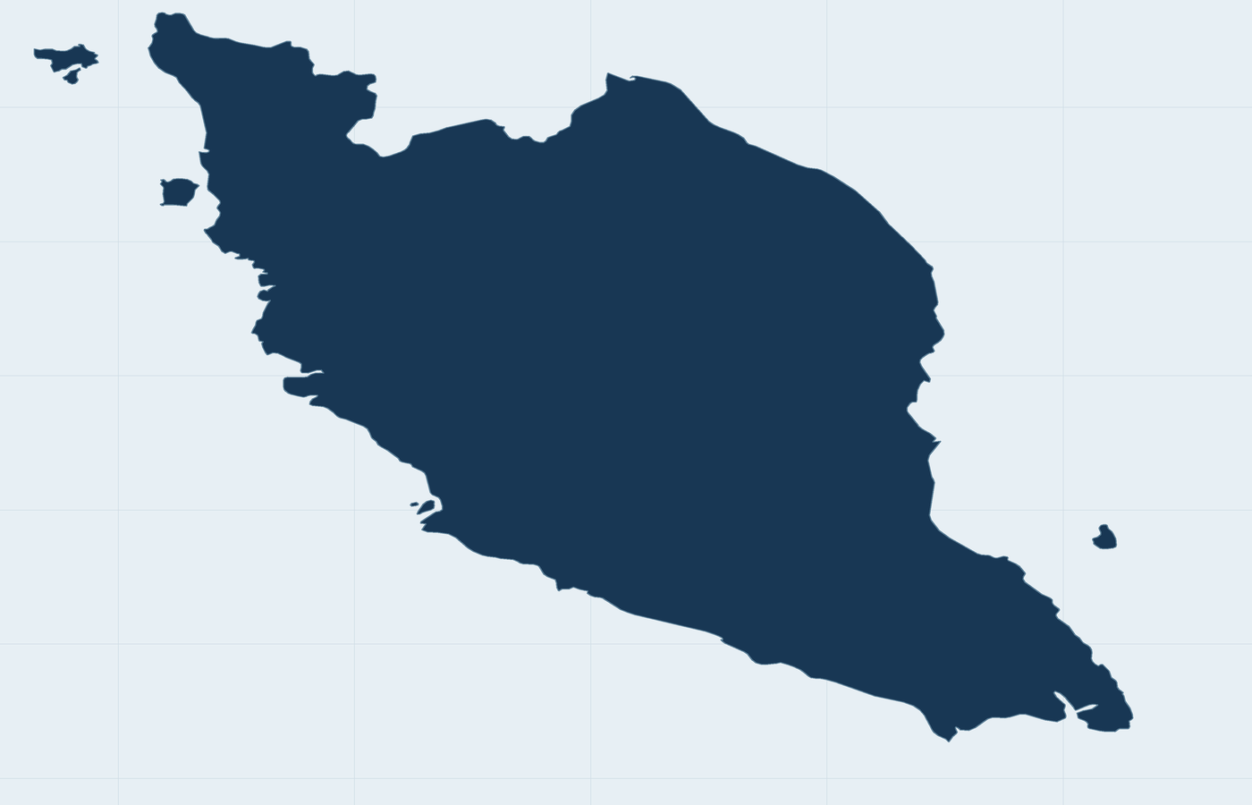 Map of Peninsular Malaysia showing team coverage in Kuala Lumpur, Penang and Johor Bahru